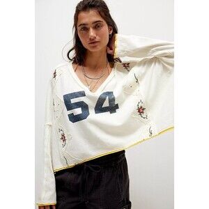 Free People We The Free Allie Blouse Tee Top Floral Number Graphic M NWT 283680